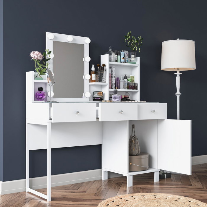 Hanah Home Mesa de Maquillaje Blanca con 9 Focos Hanah Home Mesa de Maquillaje Blanca con 9 Focos